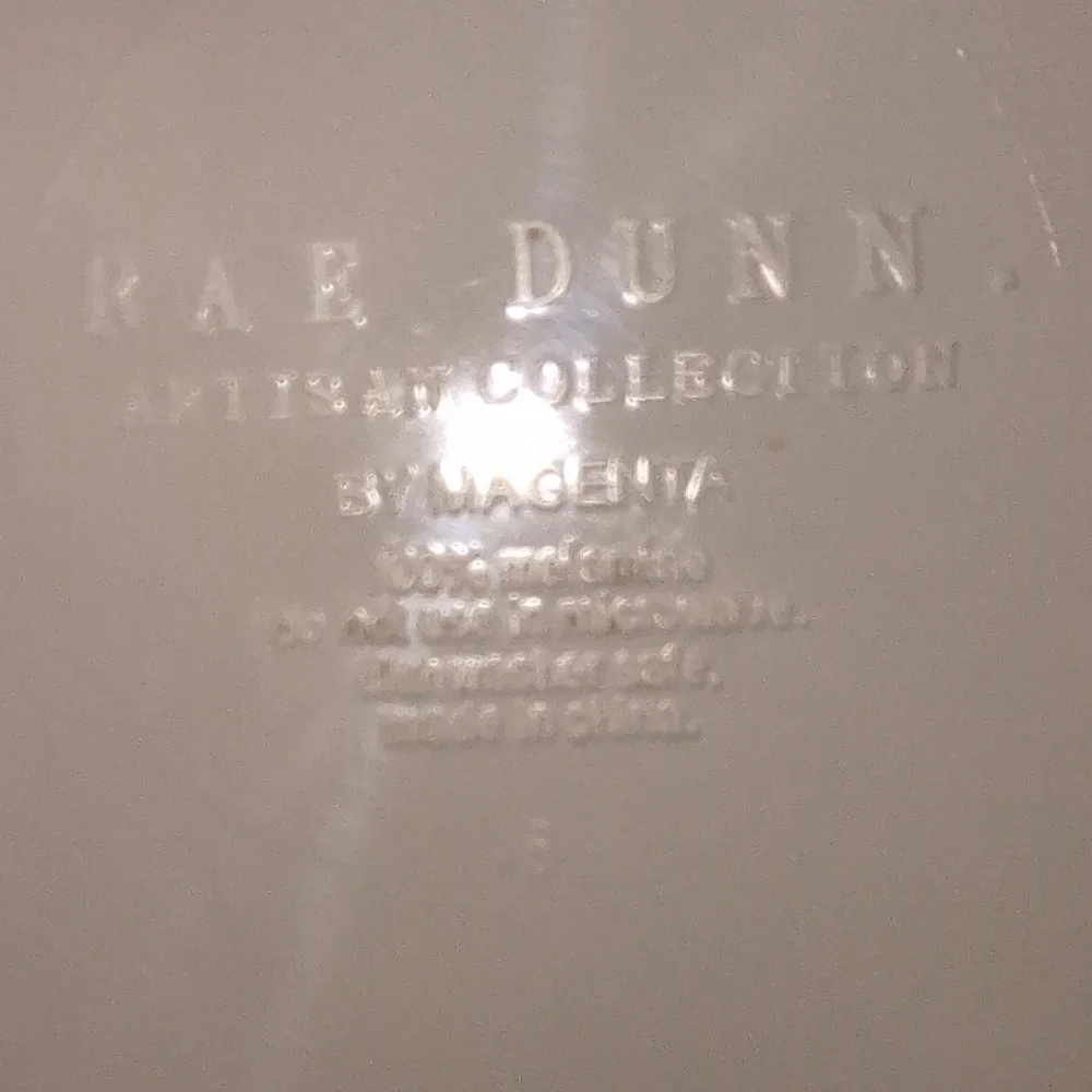 A Rae Dunn plate with the word CREATE in the middle. It's 8